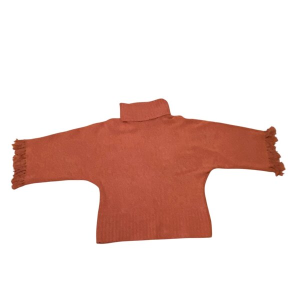 DENIM & CO Sweater Poncho Fringe Sleeves Cowl Neck Rust Wool Blend Size (L) - Picture 4 of 7